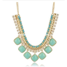Color Resin Stone & Big Brass Chain Fashion Necklace (XJW12116)